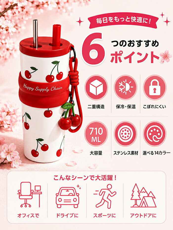 【1点5％/2点12％OFFクーポン】タンブラー セラミックタンブラー 710ML ストロー付...