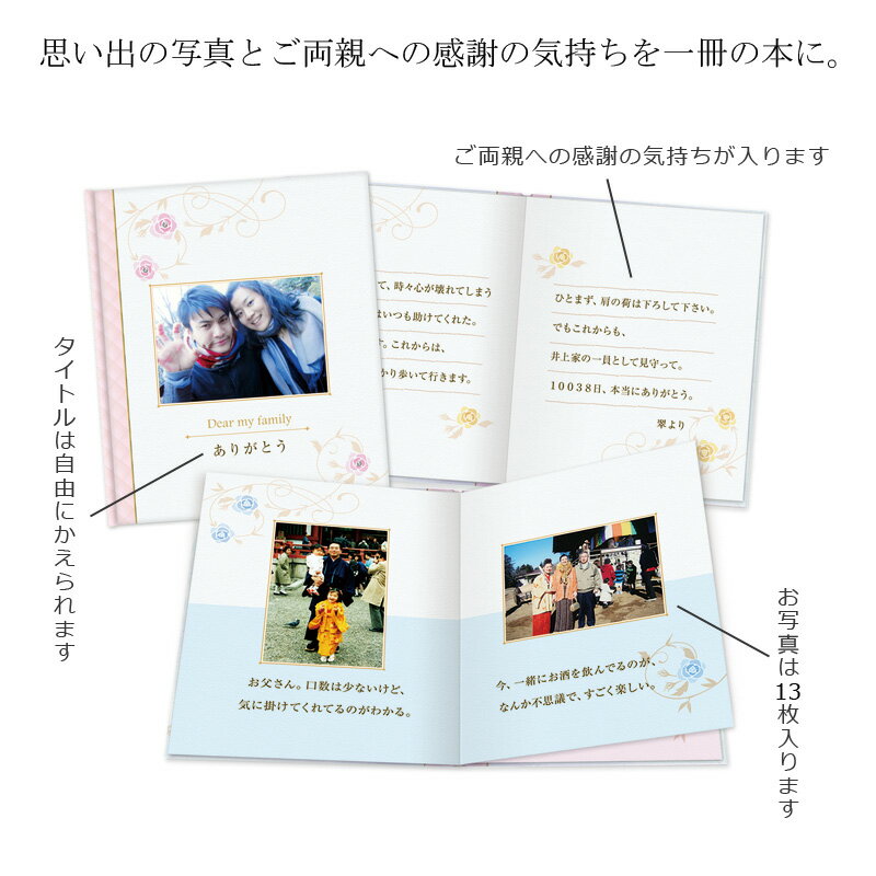 限定セール マラソン期間中p10倍 両親プレゼント結婚式 ありがとうの本 お仕立て券 両親へのプレゼント贈呈品記念品感謝状両親贈呈品両親贈呈ウェディング誕生日記念日写真アルバム花嫁手紙本両時間指定可