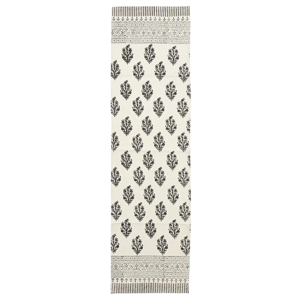 お求めやすくなりました！・ララ ブロックプリント ランナー ブラック【私の部屋オリジナル】