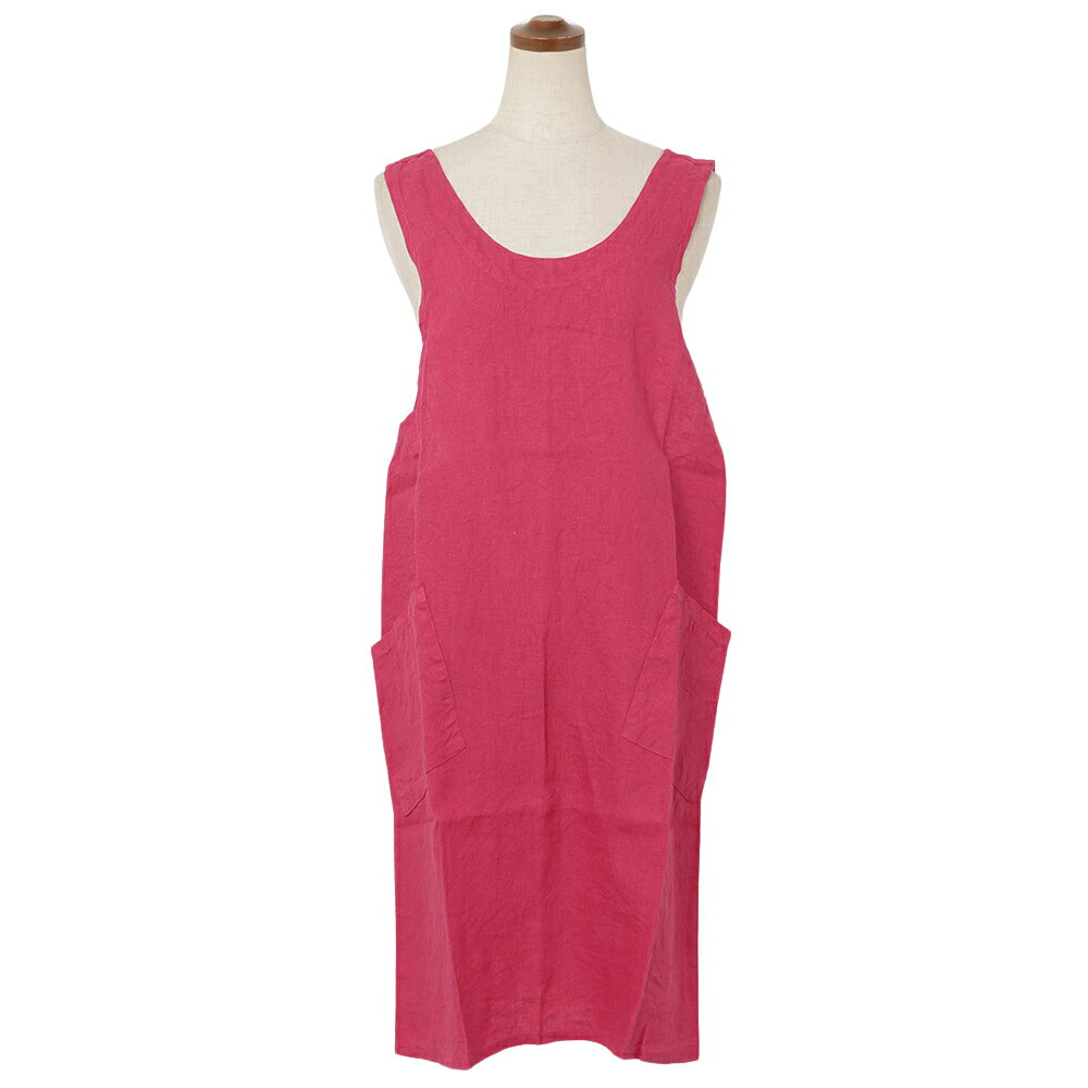 カラー リネン バッククロスエプロン ピンク2【私の部屋オリジナル】