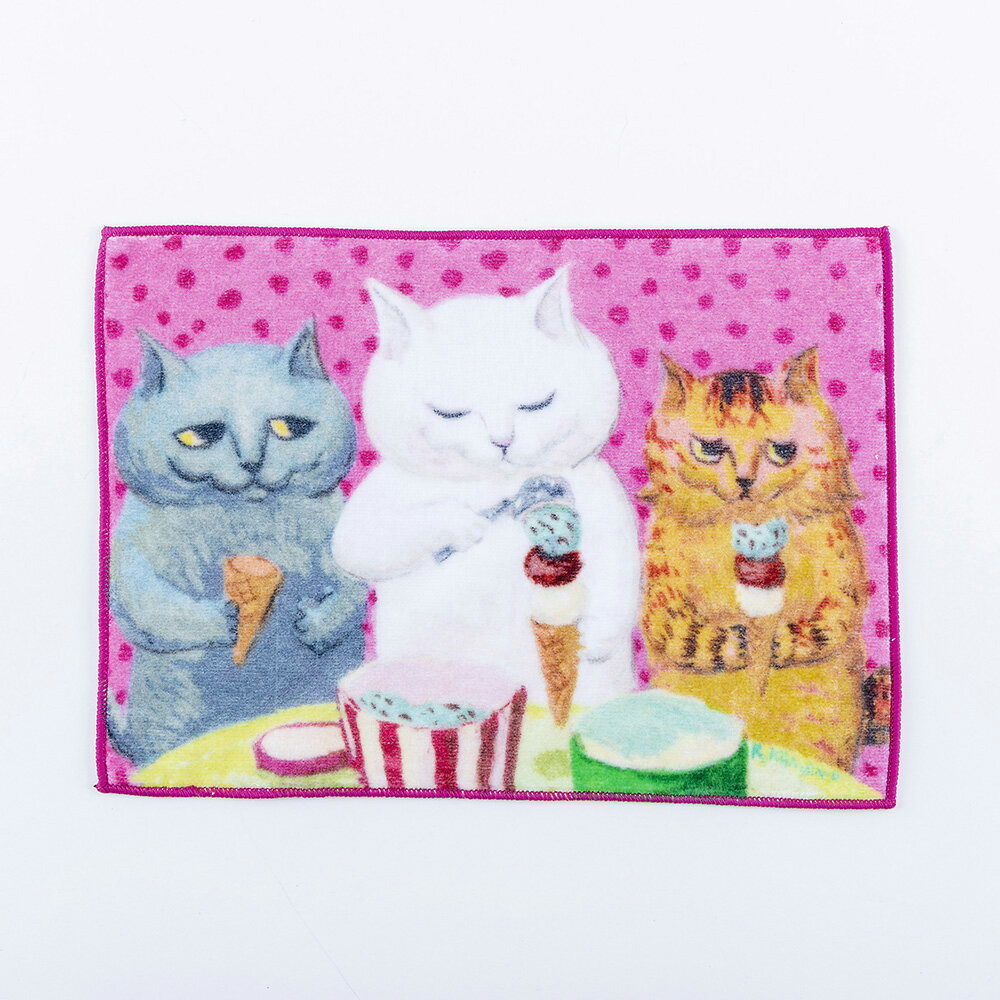 ねこの暮らし タオルハンカチ　by カマノレイコアイスクリーム