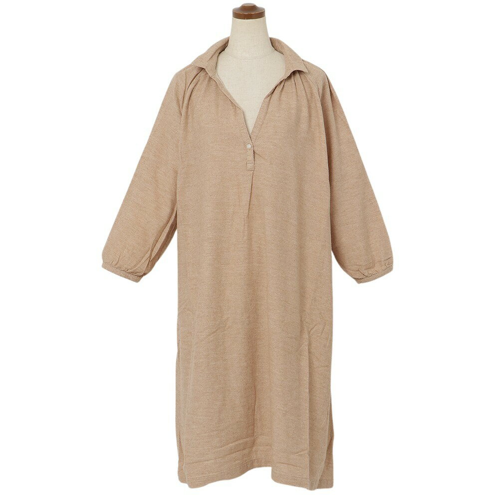 お求めやすくなりました！・コットンブラッシュド　ルームウエアワンピースベージュ【私の部屋オリジナル】