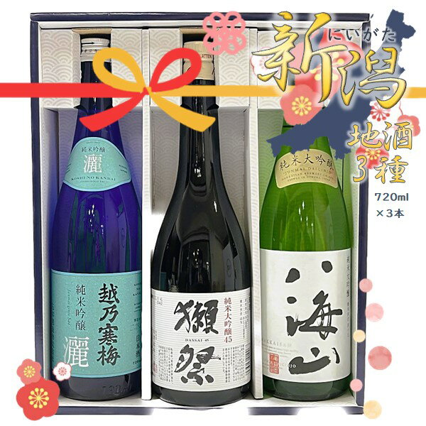 ◎越乃寒梅 純米吟醸酒 灑 720ml ＆獺祭 純米大吟醸 磨き45 720ml ＆八海山 純米大吟醸 720ml オリジナルボックス 包装のし対応 商品説明付