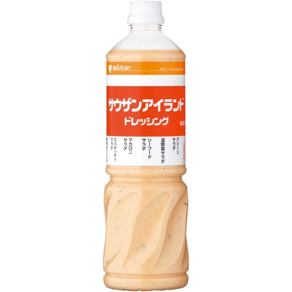 1)名称：ドレッシング 2)原材料名：食用植物油脂、醸造酢、トマトケチャップ、果糖ぶどう糖液糖、ピクルス、食塩、卵黄、乾燥赤ピーマン、酢漬たまねぎ、調味料(アミノ酸)、増粘剤(キサンタンガム)、香辛料抽出物、(原材料の一部に大豆、りんごを含む) 3)内容量：1000g　　 4)賞味期限：開封後お早めにお召し上がりください　　 5)保存方法：開封後は冷蔵庫にて保管　　酢づけ野菜や玉ねぎのおいしさを生かした、リッチでマイルドな乳化タイプのドレッシングです。