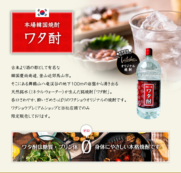 ワタショウプレミアムショップの韓国焼酎 20度 焼酎一番 ワタ酎 PET 4L×4本【1ケース】｜アングル2
