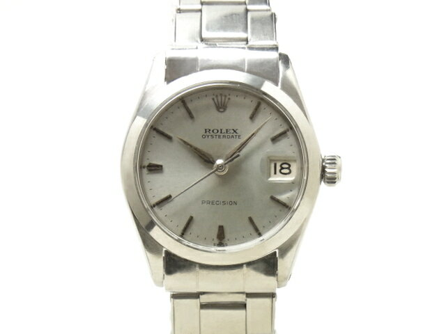 【USED】 ロレックス - ROLEX - オイスター デイト プレシジョン 6466　希少！ リベット 巻きこみ ブレス　銀 シルバー ダイヤル　クサビ インデックス アルファ 針　SS/SS　手巻　メンズ ボーイズ レディース 【中古】 腕時計