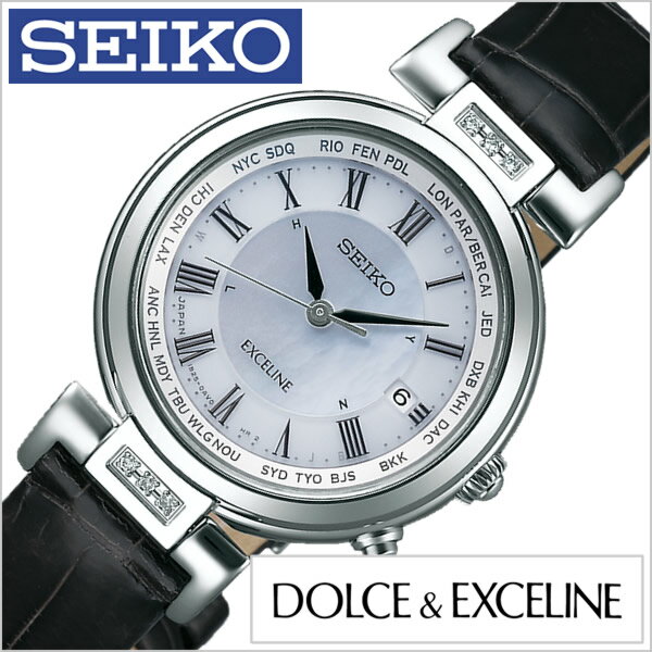 【大谷 翔平 ボブルヘッド 人形 付き】 セイコー ドルチェ&エクセリーヌ 腕時計 SEIKO 時計 SEIKO腕時計 セイコー時計 フライト エキスパート DOLCE&EXCELINE FLIGHT EXPERT レディース ブルー SWCW109 正規品 ダイヤ 電波時計 ソーラー シック 白蝶貝 クオーツ 卒業 入学