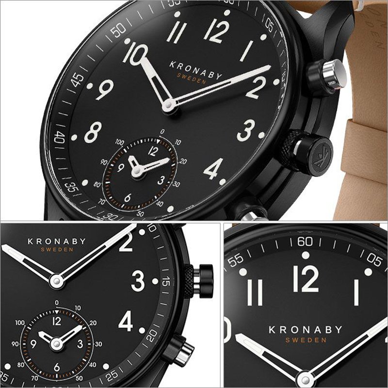 クロナビー 腕時計 アペックス KRONABY 時計 APEX メンズ ブラック A1000-1908 北欧 スマホ 革 レザー スマートウォッチ ラウンド カレンダー GPS ブルートゥース ビジネス ペアウォッチ シンプル ライトブラウン 入試 受験 プレゼント ギフト