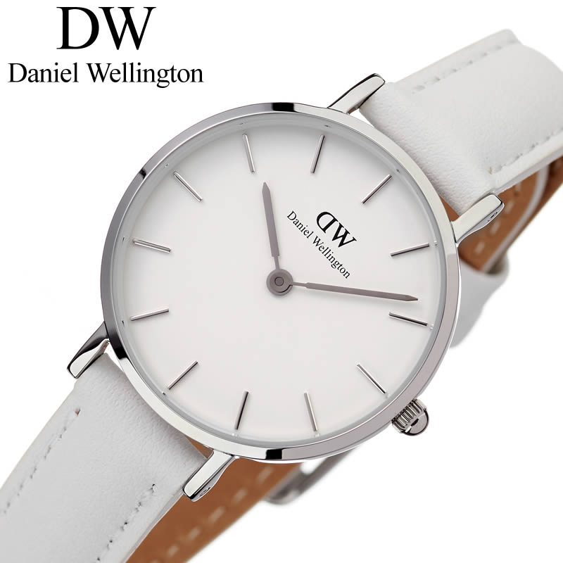 ダニエルウェリントン 腕時計 クラシック ペティット 28mm ボンダイ Daniel Wellington 時計 レディース ホワイト DW00100250 正規品 北欧 DW ペアウォッチ カップル シンプル ラウンド 上品 モダン レザー 革 シルバー オールホワイト 観光 遠足 旅行