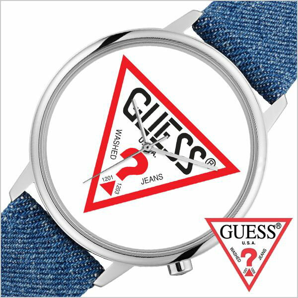 【10%OFF \1,210-円引】ゲス 腕時計 GUESS 時計 ハリウッド Hollywood メンズ レディース ホワイト V1001M1 正規品 ストリート 個性的 シンプル スポーツミックス 防水 ファッション スポーツ ？マーク ブルー デニム レザー 革 ペアウォッチ プレゼント ギフト 観光