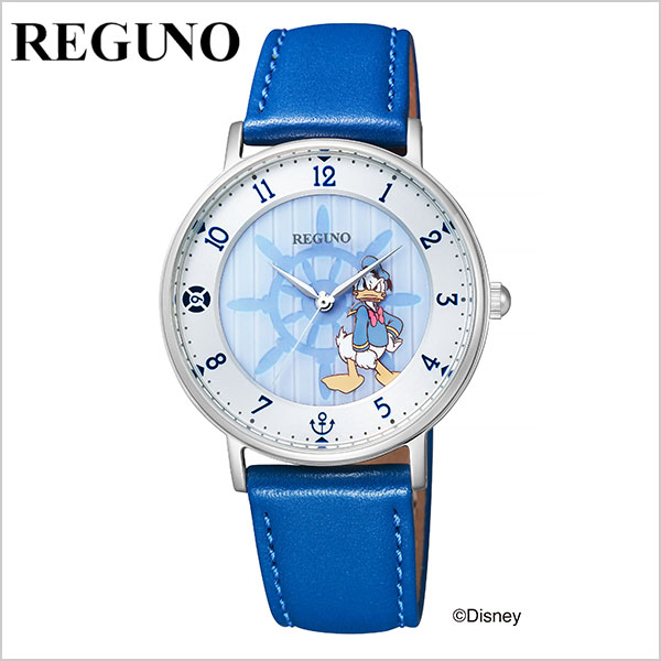 シチズン レグノ 腕時計 CITIZEN REGUNO 時計 レディース ブルー KP3-112-10 ブランド ラウンド キャラクター ディズニー 限定 ドナルド コラボ かわいい マリン 防水 ソーラー レザー 革 お祝い 新社会人 母の日 プレゼント ギフト 父の日 観光 遠足 旅行のサムネイル