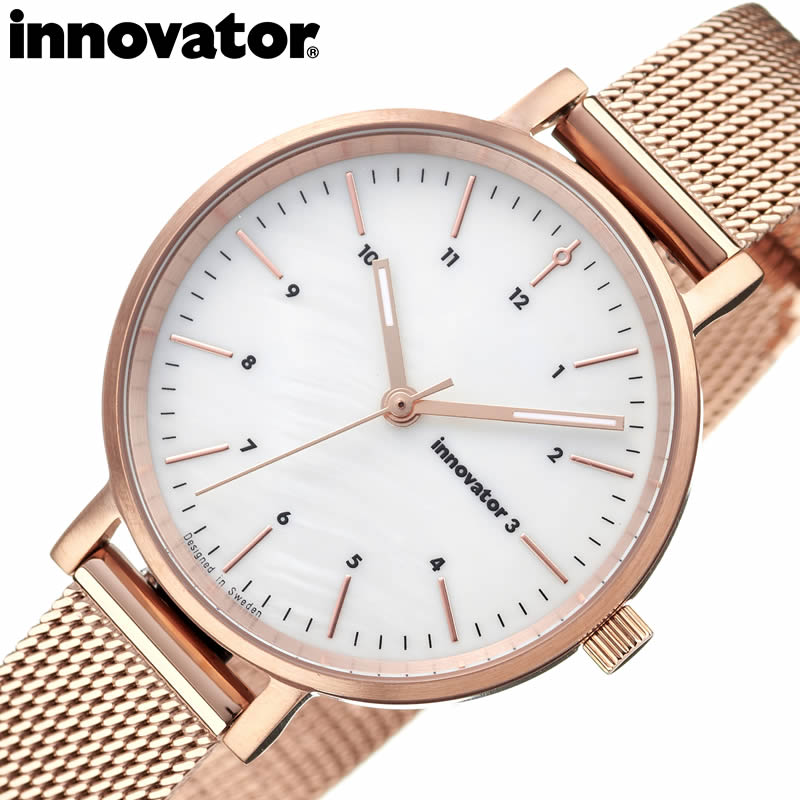 イノベーター 腕時計 エンケル innovator ENKEL レディース シンプル 革 レザー 北欧 パールホワイト ピンクゴールド 時計 日本製クォーツ 3...