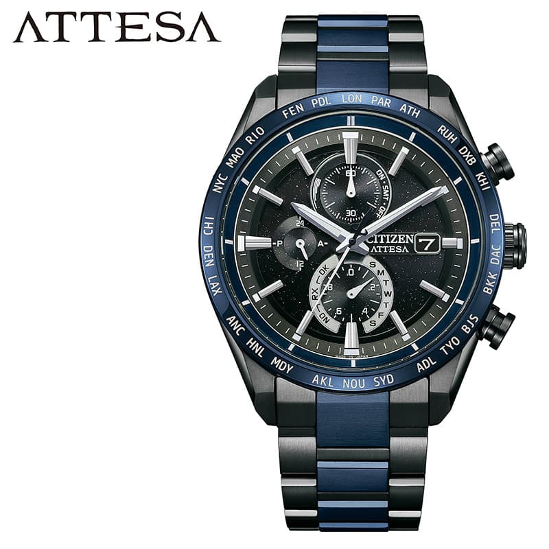 シチズン 腕時計 アテッサ CITIZEN ATTESA メンズ ブラック 時計 電波ソーラー エコ・ドライブ電波時計 ダイレクトフライト ACT Line アテッサ35周年記念限定モデル第3弾 Blue Universe Collection Eco-Drive AT8187-75E 人気 おすすめ おしゃれ ブランドのサムネイル