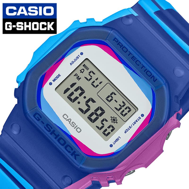 カシオ 腕時計 Gショック 版ズレデザイン CASIO G-SHOCK Over Print メンズ 液晶 ブルー ホワイト 時計 デジタル 平成 2000年代 スクエア DWE-5600PR-2JR 人気 おすすめ おしゃれ ブランド プレゼント ギフト 防水 頑丈 アウトドア キャンプ フェス 夏フェス 観光 遠足 旅行