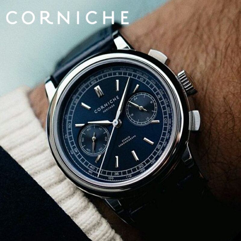  コーニッシュ 腕時計 CW-HC-BL ヘリテージ クロノグラフ CORNICHE Heritage Chronograph メンズ ネイビーブルー ハイブリッドムーブメント メカクォーツ セイコー 製メント seiko VK64 人気 おすすめ おしゃれ ブランド プレゼント ギフト