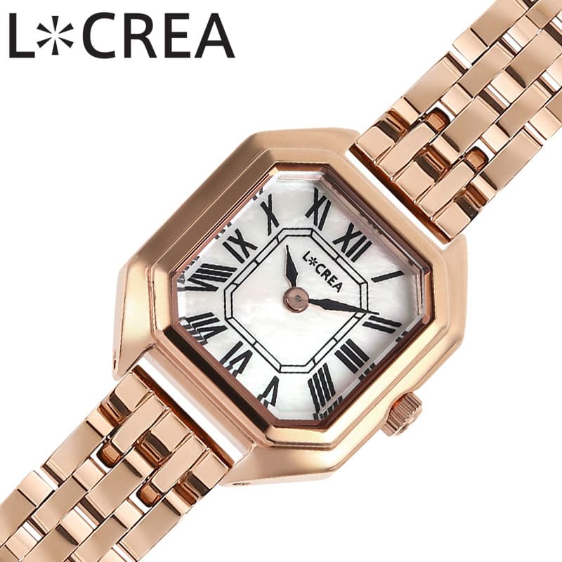 ルクレア[LCREA]静かな午後の、腕時計。イタリア語の光 ”LUCE” と創造 "CREATION" を掛け合わせたブランド《L＊CREA》。その全てのモデルにソーラームーブメントを採用しており、モダンからクラシックまで様々なコーディネートに似合デザイン。女性らしさと高級感、そしてヴィンテージの時計のような佇まい。手元にエレガンスを加えてくれる腕時計。キリッとした角きりの文字盤のクールな印象とケースの丸めのソフトな印象が融合した腕時計らしいキュートさを醸し出します。変形文字盤ですが、八角形のため、時間が読み易いのも特徴です。個性のある変形文字盤ながらも、柔らかいフォルムを描くケースのソフト感がバランスの良い印象を与えてくれます。型番LC2004-PG5Lケース材質：ステンレススチールサイズ約：縦26×横21.2mm×厚：6.6mmベルト幅：10mmベルト材質：ステンレススチールカラー：ピンクゴールドベルト腕周り最少：13cmベルト腕周り最大：17cmムーブメントソーラー クォーツ (電池式)機能風防：ミネラルガラス表示タイプ：アナログ防水機能防水性：日常生活防水付属品LCREA純正BOX保証書取扱説明書※説明書・保証書に関して入荷時期により仕様、内容が一部異なる場合がございます。予めご了承をお願い致します。また、ブランドにより説明書兼保証書が付属する場合がございます。予めご了承をお願い致します。この商品のお問い合わせ番号WLR-item-69749 選ばれているキーワード レディース腕時計 女性用時計 ファッション腕時計 レディース ビジネスウォッチ レディース カジュアルウォッチ レディース おしゃれ時計 レディース ブランド腕時計 仕事用時計 レディース ファッション腕時計 ビジネスウォッチ プレゼント用腕時計 レディース スタイリッシュ時計 レディース 人気腕時計 レディース カジュアルウォッチ おしゃれ時計 仕事用 腕時計 スタイリッシュ時計プレゼント用腕時計 初めての腕時計 パートナー 記念日 遠距離 プレゼント 豪華 ギフト ラッピング さりげない お揃い おそろい 誕生日 人気 おすすめ かわいい カワイイ 華奢 ちょうどいい 丁度いい シンプル すっきり モノトーン コーデ レトロ ビンテージ 見やすい ソーラー 落ち着き 着け心地 普段使い 有名 ブランド 高見え 大切な人 好きな人 男性 ユニセックス 中性的 息子 旦那 妻 彼女 彼氏 高校生 大学生 社会人 大人 10代 20代 30代 40代 50代 60代 結婚記念 クリスマス バレンタイン ホワイトデー 母の日 父の日 メーカー希望小売価格はメーカーサイトに基づいて掲載していますルクレア[LCREA]静かな午後の、腕時計。イタリア語の光 ”LUCE” と創造 "CREATION" を掛け合わせたブランド《L＊CREA》。その全てのモデルにソーラームーブメントを採用しており、モダンからクラシックまで様々なコーディネートに似合デザイン。女性らしさと高級感、そしてヴィンテージの時計のような佇まい。手元にエレガンスを加えてくれる腕時計。キリッとした角きりの文字盤のクールな印象とケースの丸めのソフトな印象が融合した腕時計らしいキュートさを醸し出します。変形文字盤ですが、八角形のため、時間が読み易いのも特徴です。個性のある変形文字盤ながらも、柔らかいフォルムを描くケースのソフト感がバランスの良い印象を与えてくれます。 型番LC2004-PG5Lケース材質：ステンレススチールサイズ約：縦26×横21.2mm×厚：6.6mmベルト幅：10mmベルト材質：ステンレススチールカラー：ピンクゴールドベルト腕周り最少：13cmベルト腕周り最大：17cmムーブメントソーラー クォーツ (電池式)機能風防：ミネラルガラス表示タイプ：アナログ防水機能防水性：日常生活防水付属品LCREA純正BOX保証書取扱説明書※説明書・保証書に関して入荷時期により仕様、内容が一部異なる場合がございます。予めご了承をお願い致します。また、ブランドにより説明書兼保証書が付属する場合がございます。予めご了承をお願い致します。