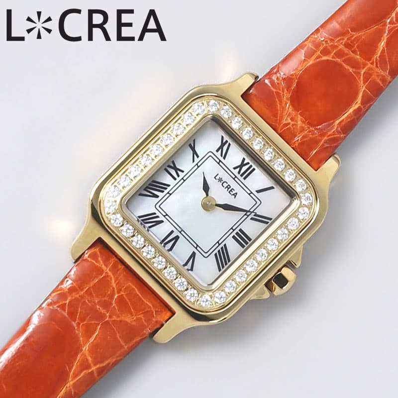 Rakuten - ルクレア 腕時計 キャレ キュービックジルコニア LCREA CARRE de CZ レディース ゴールド オレンジ 時計 ソーラー カレ ビジネス 女性 ソーラー 電池交換不要 日本製 可愛い かわいい カワイイ ファッション LC2301-GPCOB 人気 おすすめ おしゃれ ブランド