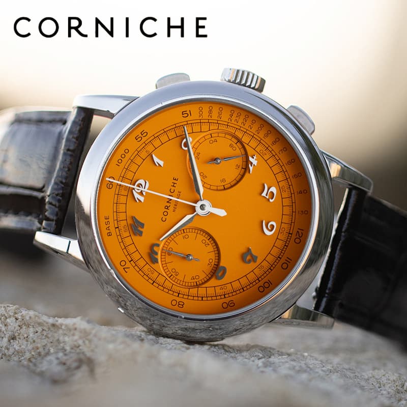 コーニッシュ 腕時計 CW-97059 ヘリテージ クロノグラフ デマンド スペシアーレ 5 CORNICHE Heritage Chronograph Demande Sp ciale V メンズ オレンジ ブラック 時計 メカクォーツ ハイブリッドムーブメント シリアルナンバー ドーフィン針