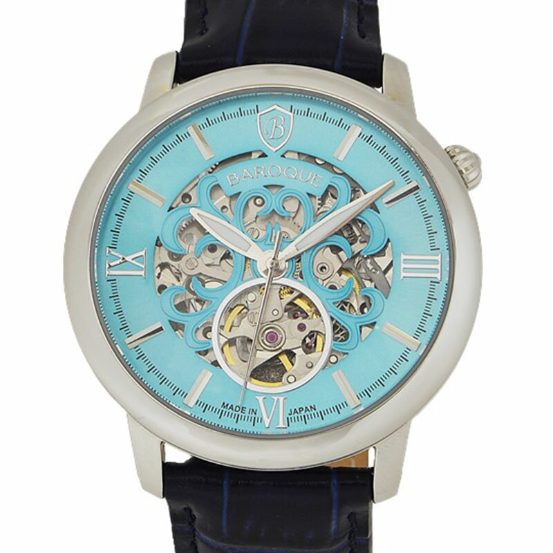 【ポイント10倍UP中！】バロック 腕時計 BAROQUE 時計 バロック BAROQUE ターコイズブルー 男性 向け メンズ 機械式 自動巻き BA2007S-08NV 人気 おすすめ おしゃれ かっこいい 牛革 革ベルト 高級感 シンプル ビジネス スーツスタイル ファッション ブランド プレゼント