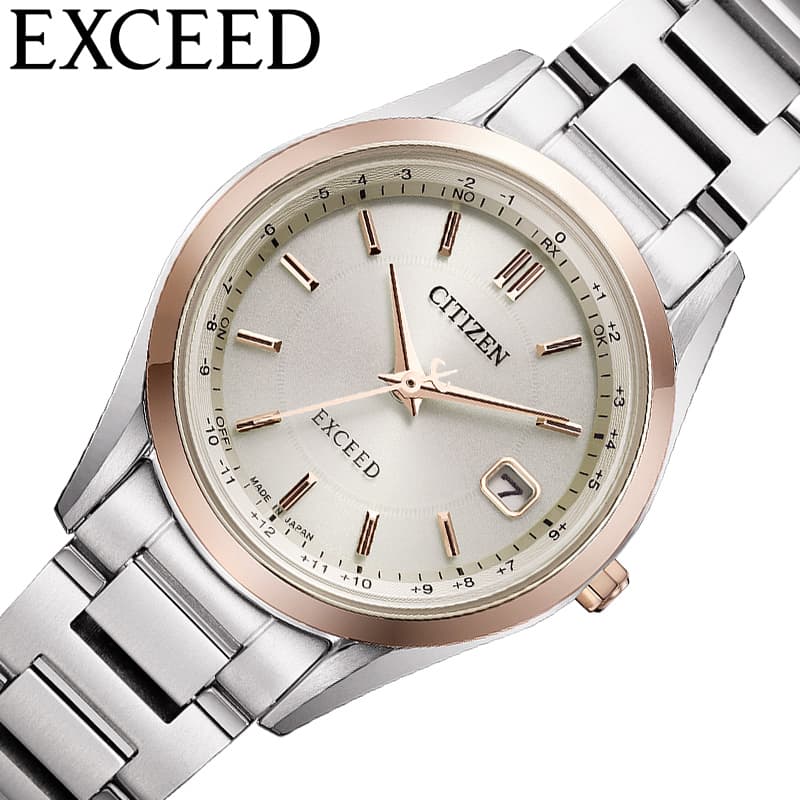 シチズン 腕時計 CITIZEN 時計 エクシード EXCEED レディース 腕時計 ベージュ 電波 ソーラー チタン メタル ベルト シルバー ES9375-51B シンプル カジュアル かわいい 華奢 高級感 ファッション 誕生日 記念日 人気 おすすめ おしゃれ ブランド プレゼント ギフト