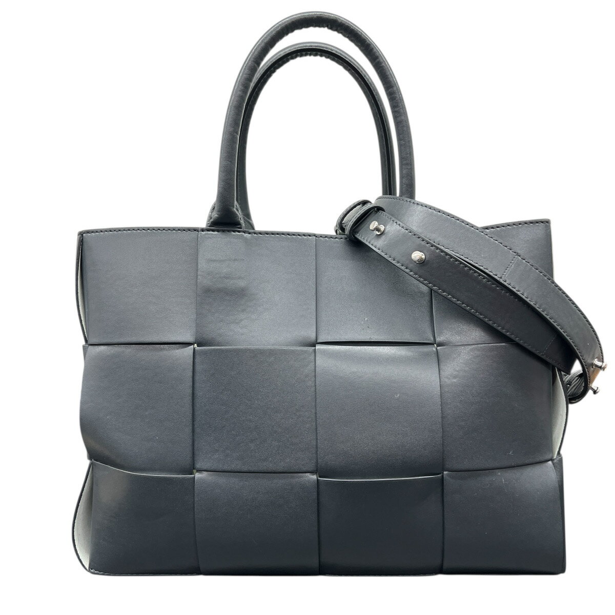 BOTTEGA VENETA 希少 美品 ARCO SMALL TOTE アルコ スモール 2way トートバッグ ショルダーバッグ 766954 レザー グレー クロスボディ マキシ イントレチャート クロスボディ ハンドバッグ BV ABランク 中古 鑑定済 ボッテガバッグ