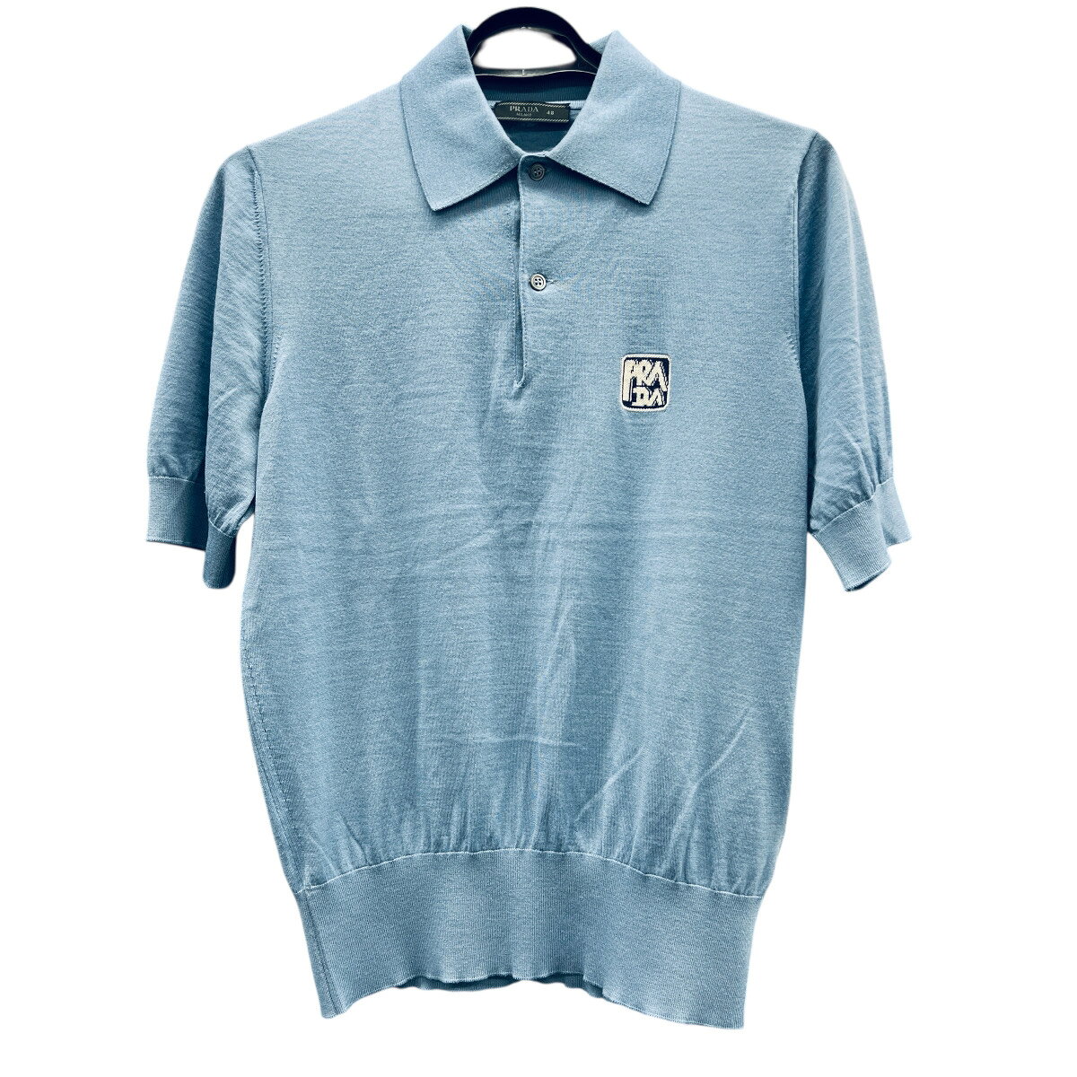 樂天商城 - 【4/21価格改定】PRADA 極美品 プラダ ロゴ ニット ポロシャツ 半袖 2018年 UMA922 ブルー マルチカラー #48 カットソー メンズ Aランク 中古 鑑定済 プラダポロシャツ