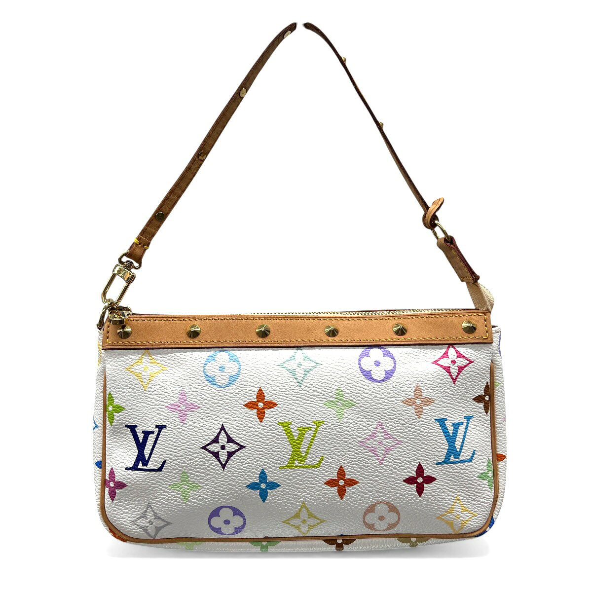 樂天商城 - LOUIS VUITTON 美品 ルイヴィトン ポシェット アクセソワール モノグラムマルチカラー ブロン ショルダーバッグ M92649 PVC ヌメ革 レザー CA0077 ホワイト ハンドバッグ ミニバッグ 村上隆 TM Y2K LV ヴィトン ABランク 中古 鑑定済 ヴィトンバッグ