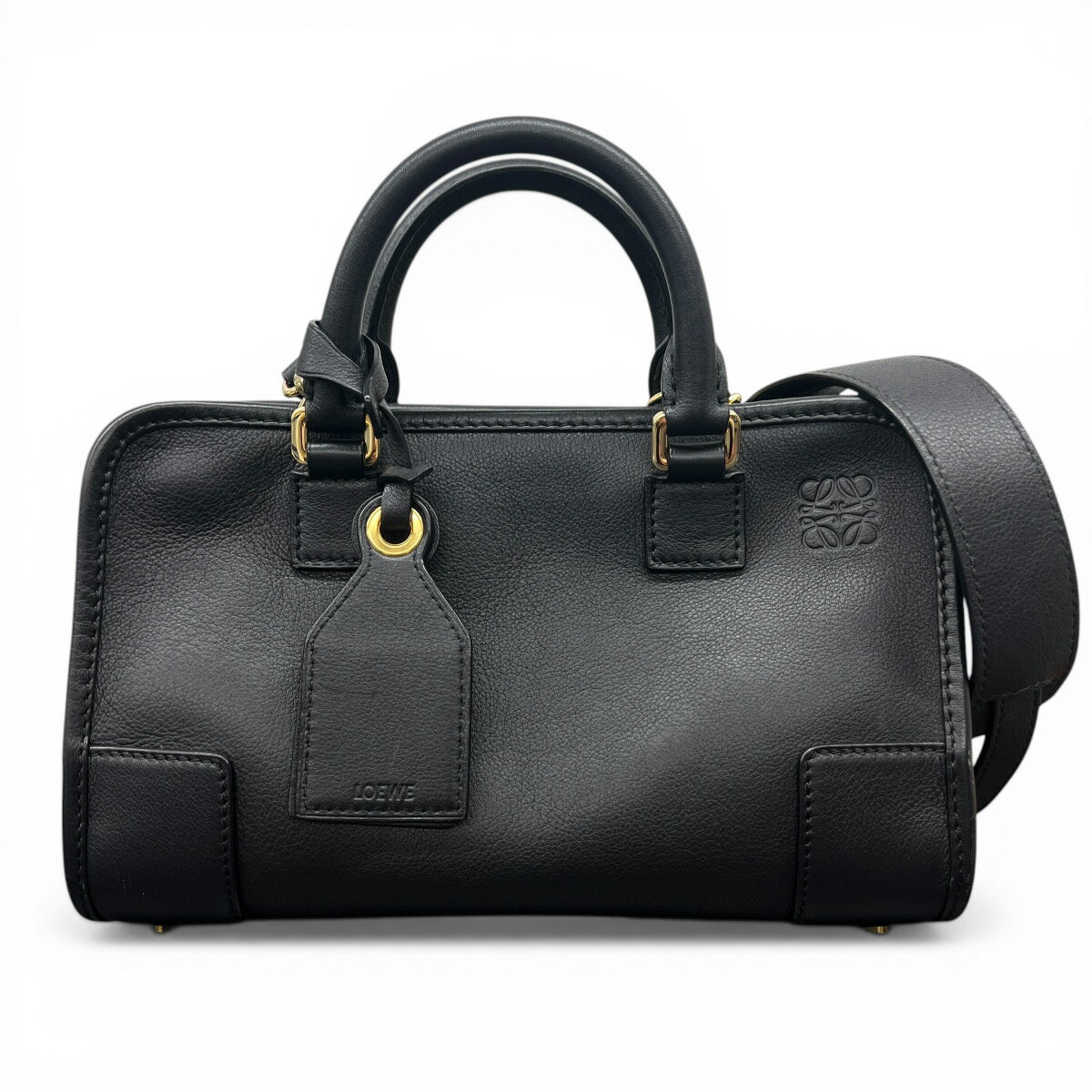 樂天商城 - LOEWE 希少 極美品 アマソナ 23 2way ハンドバッグ ショルダーバッグ 352.30.N71 レザー ブラック ゴールド金具 クロスボディ ミニバッグ アナグラム ネームタグ付 Aランク 中古 鑑定済 ロエベバッグ