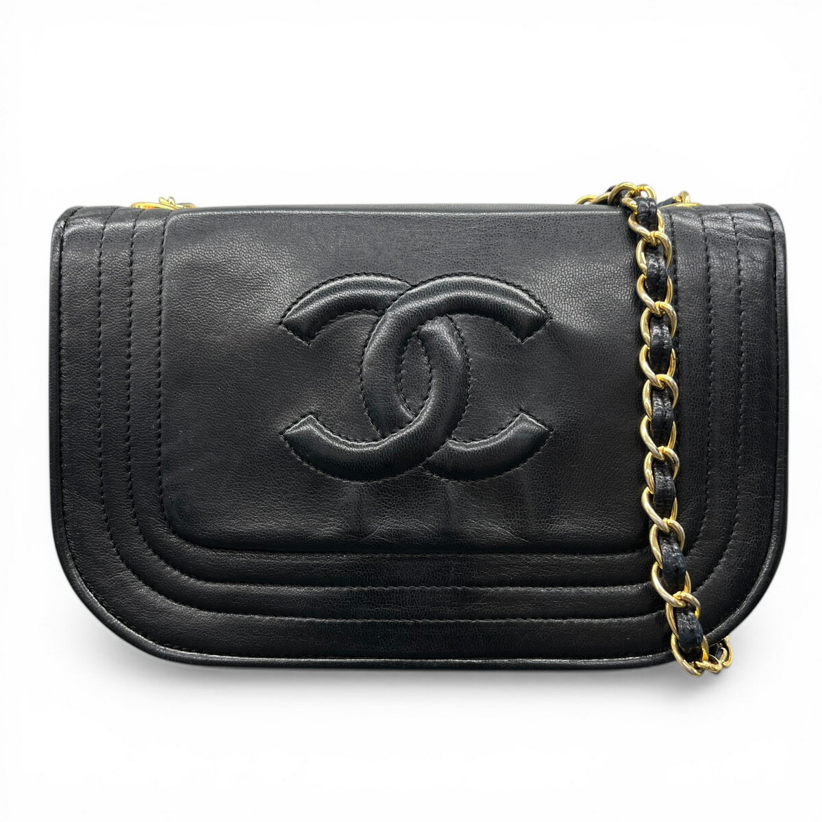 樂天商城 - CHANEL 希少 シャネル ココマーク チェーンショルダーバッグ ラムスキン レザー ブラック ゴールド金具 0番台シリアル プッシュロック クロスボディ ポシェット ミニバッグ ヴィンテージ アンティーク Bランク 鑑定済 中古 シャネルバッグ