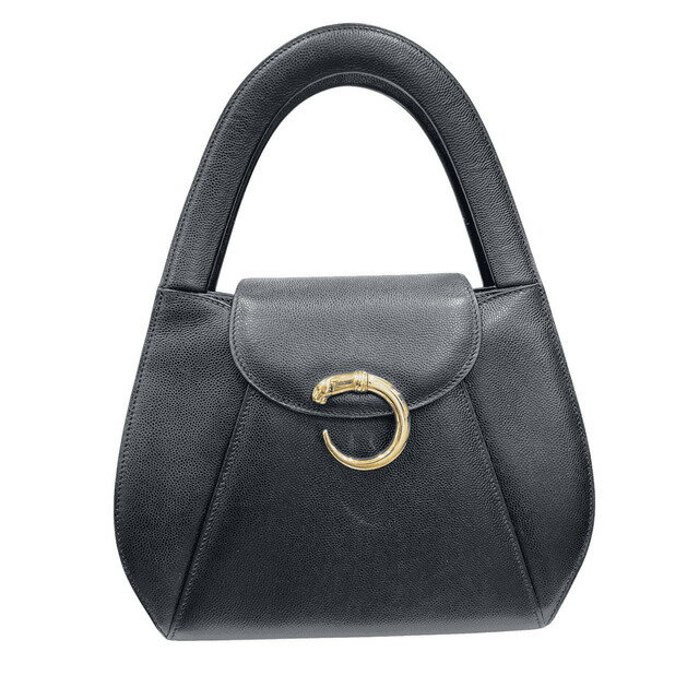 樂天商城 - Cartier 希少 美品 カルティエ パンテール ハンドバッグ レザー ブラック ゴールド金具 フォーマル トップハンドル パーティーバッグ ABランク 中古 鑑定済 カルティエバッグ