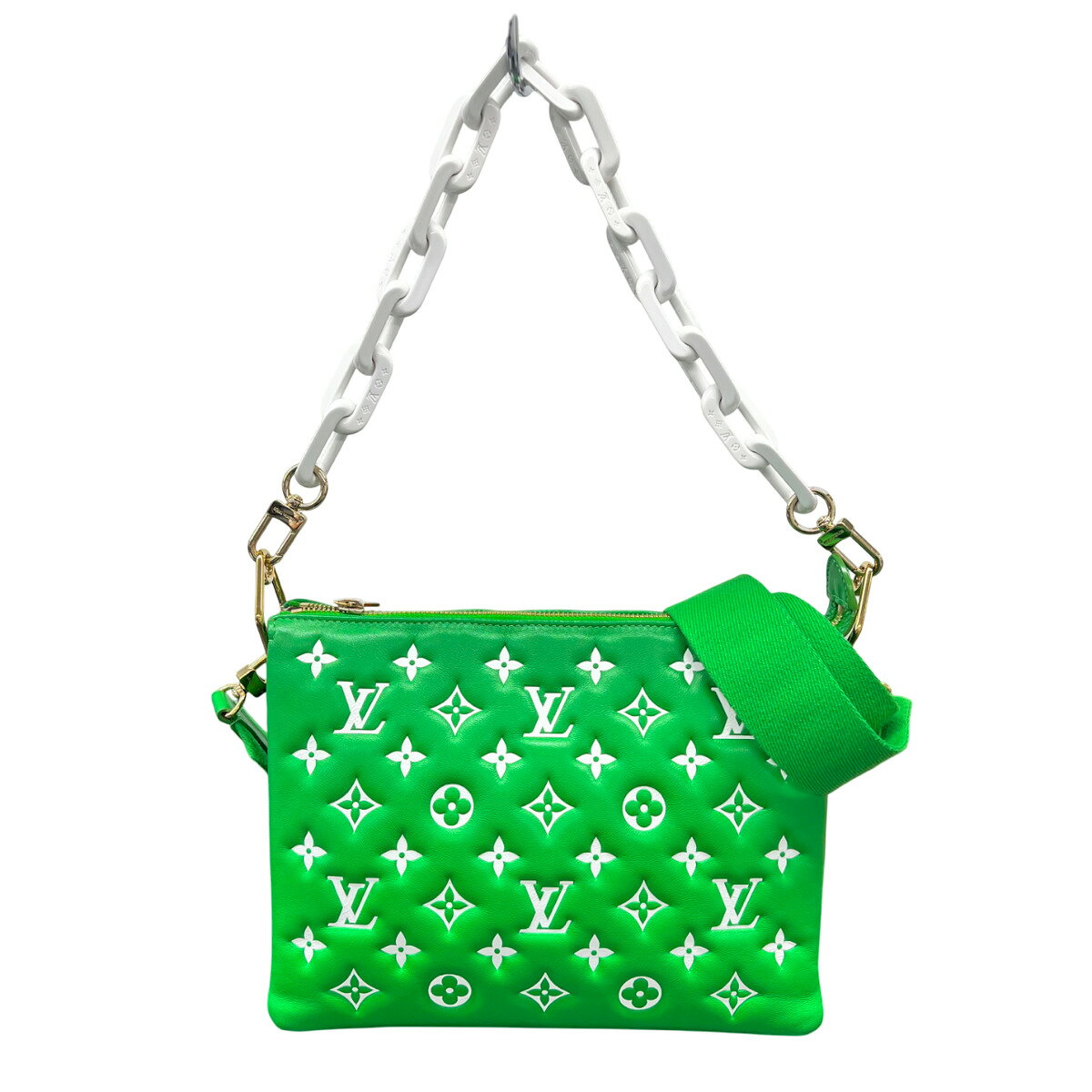 LOUIS VUITTON - LOUIS VUITTON 美品 ルイヴィトン クッサンPM モノグラムエンボス 3way チェーンショルダーバッグ クラッチバッグ M20760 レザー RFID確認済 グリーン LV ABランク 中古 鑑定済 ヴィトンバッグ