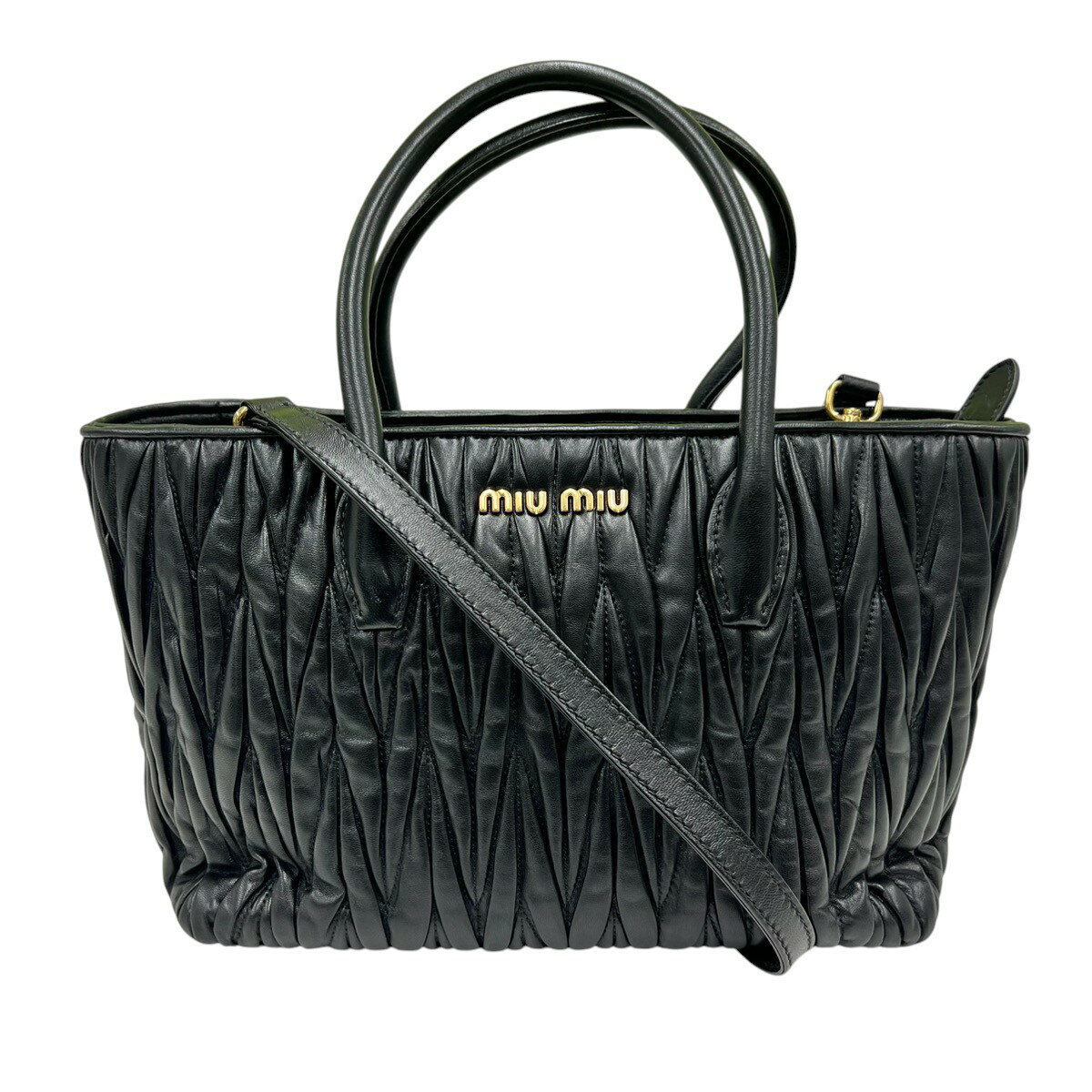 Rakuten - miumiu 希少 極美品 ミュウミュウ マテラッセ 2way トートバッグ ショルダーバッグ 5BG163 RFID確認済 レザー ブラック クロスボディ ハンドバッグ ギャザー ABランク 中古 鑑定済 ミュウミュウバッグ
