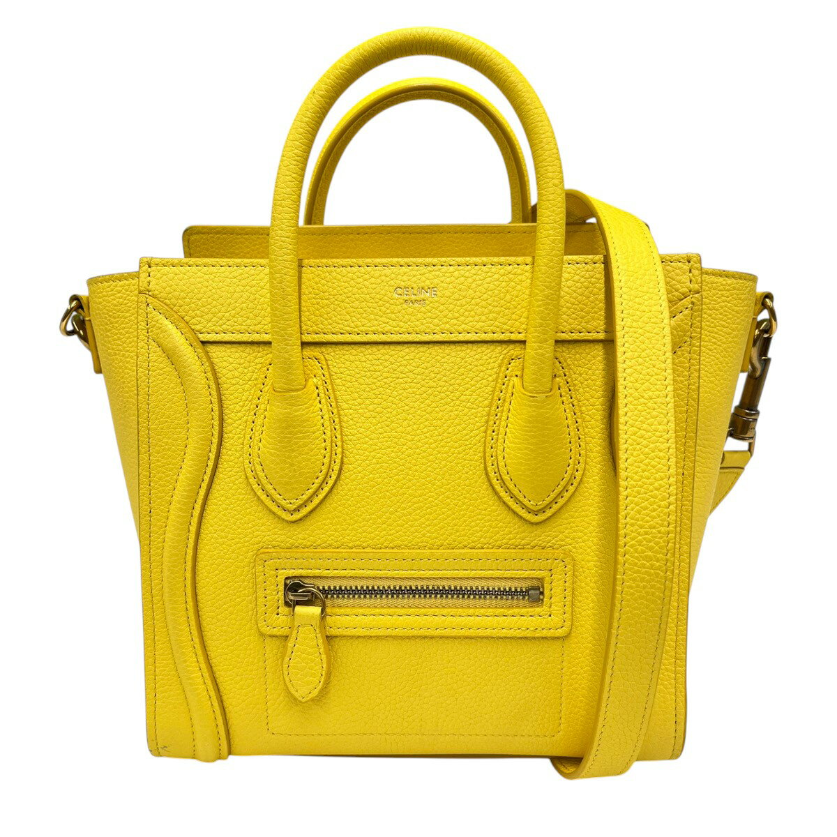 Rakuten - CELINE 希少 極美品 セリーヌ ラゲージ ナノ ショッパー 2way ハンドバッグ ショルダーバッグ 168243 レザー イエロー クロスボディ ポシェット Aランク 鑑定済 中古 セリーヌバッグ