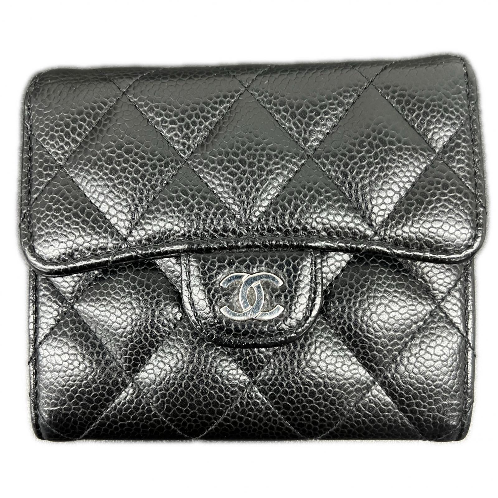 【楽天スーパーSALE】CHANEL 極美品 シャネル マトラッセ クラシック スモール フラップ ウォレット 三つ折り財布 AP0231 キャビアスキン 31番シリアル ブラック レザー シルバー金具 コンパクトウォレット Aランク 中古 鑑定済
