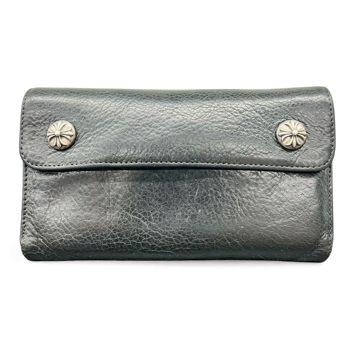 Rakuten - 【楽天スーパーSALE】CHROME HEARTS クロムハーツ WAVE WALLET ウェーブ ウォレット クロスボタン ブラック ヘビーレザー 長財布 ロングウォレット ブラック ダガー クロム ABランク 中古 鑑定済 クロム財布