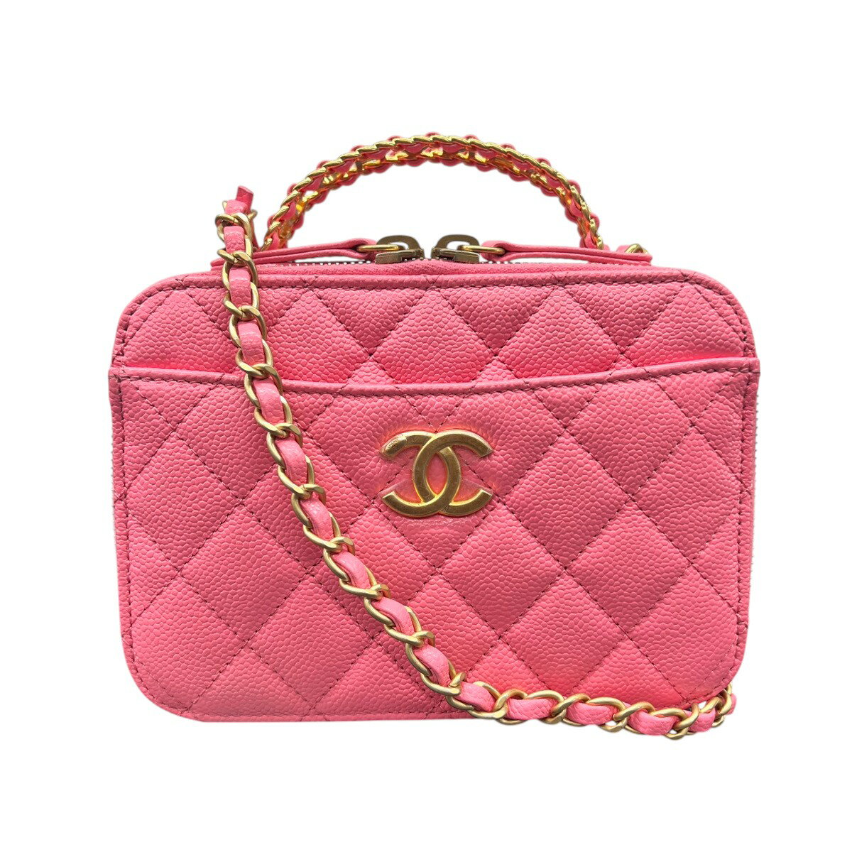 【楽天スーパーSALE】CHANEL 希少 展示品級 美品 シャネル マトラッセ 2way トップハンドル バニティ チェーンショルダーバッグ AS3222 キャビアスキン レザー ポシェット ロゴ ココマーク ハンドバッグ SAランク 鑑定済 中古