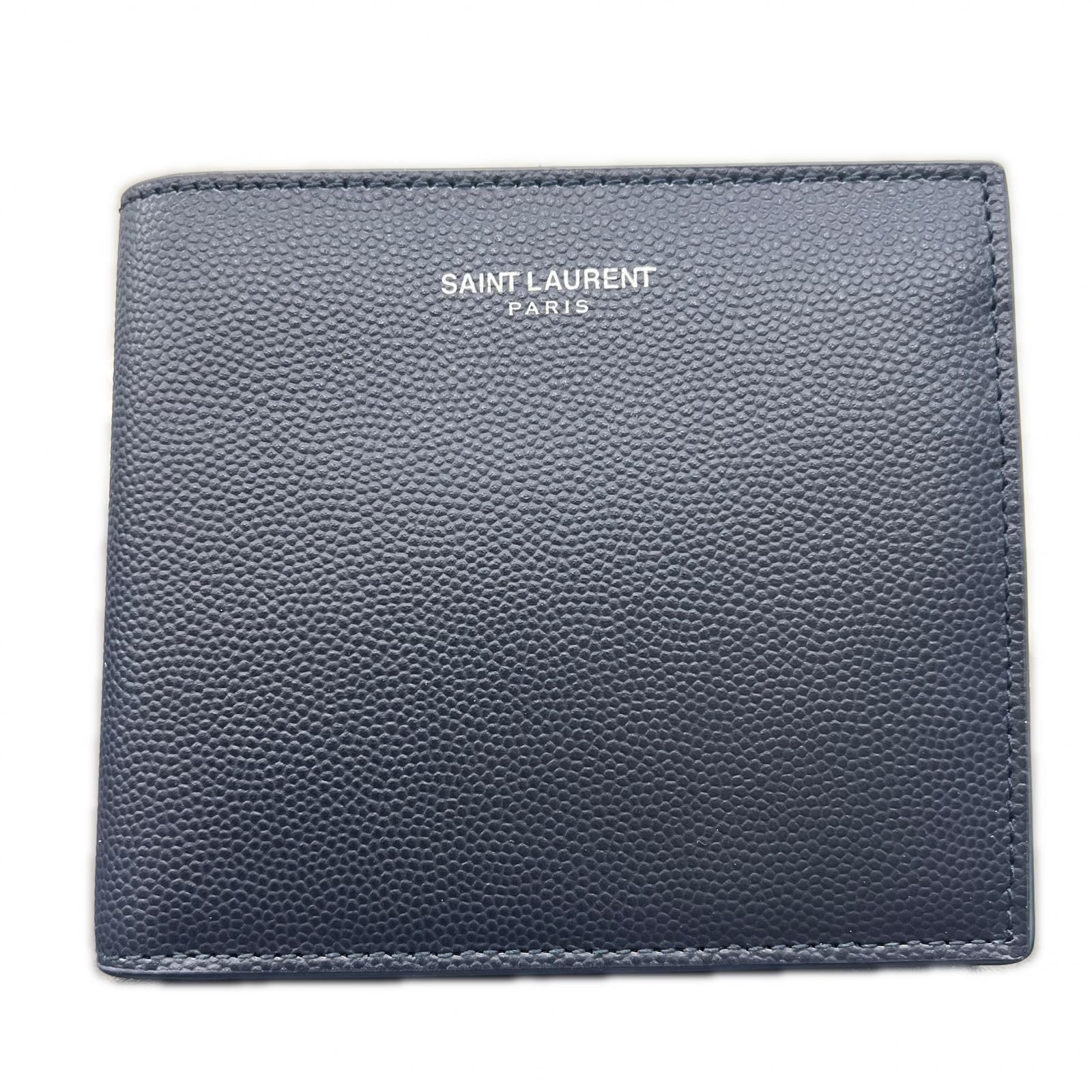 Rakuten - SAINT LAURENT 展示品級 美品 サンローラン コンパクトウォレット 二つ折り財布 396303 レザー ネイビー ミニ財布 ユニセックス イヴサンローラン YSL SAランク 中古 鑑定済 サンローラン財布