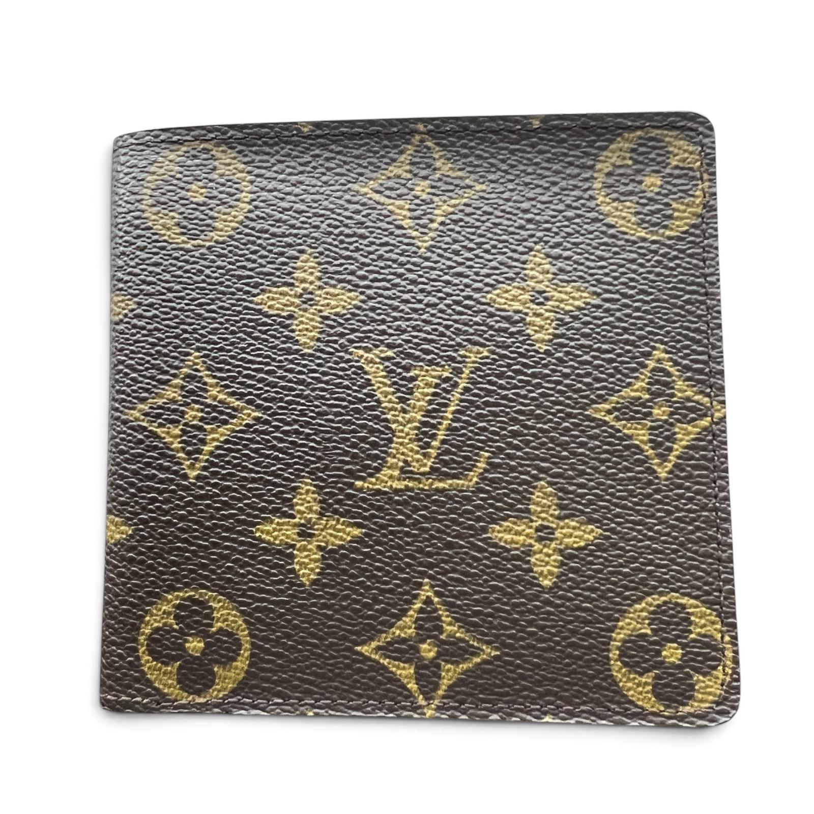 LOUIS VUITTON 極美品 ルイヴィトン ポルトフォイユ マルコ モノグラム 二つ折り財布 M61675 PVC レザー CT1003 ブラウン コンパクトウォレット ミニ財布 ヴィトン LV Aランク 中古 鑑定済 ヴィトン財布