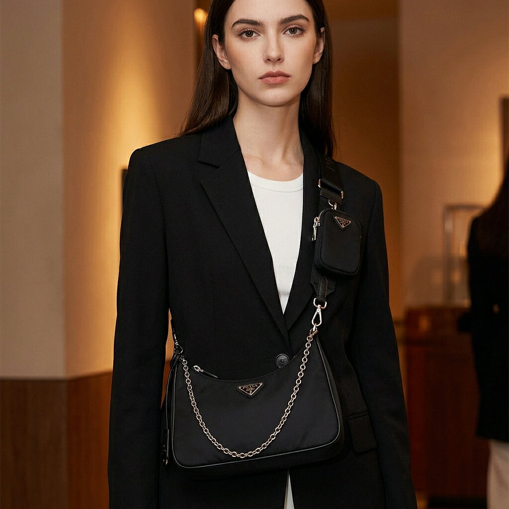 PRADA 美品 プラダ Re-Edition 2005 リエディション RE-NYLON リナイロン 2way ショルダーバッグ 1BH204 ナイロン レザー ブラック トライアングルロゴ 三角プレート ロゴプレート クロスボディ ポシェット ABランク 鑑定済 中古 プラダバッグ watch-master-10001946 ラグゼル 楽天市場店 サンプル画像2