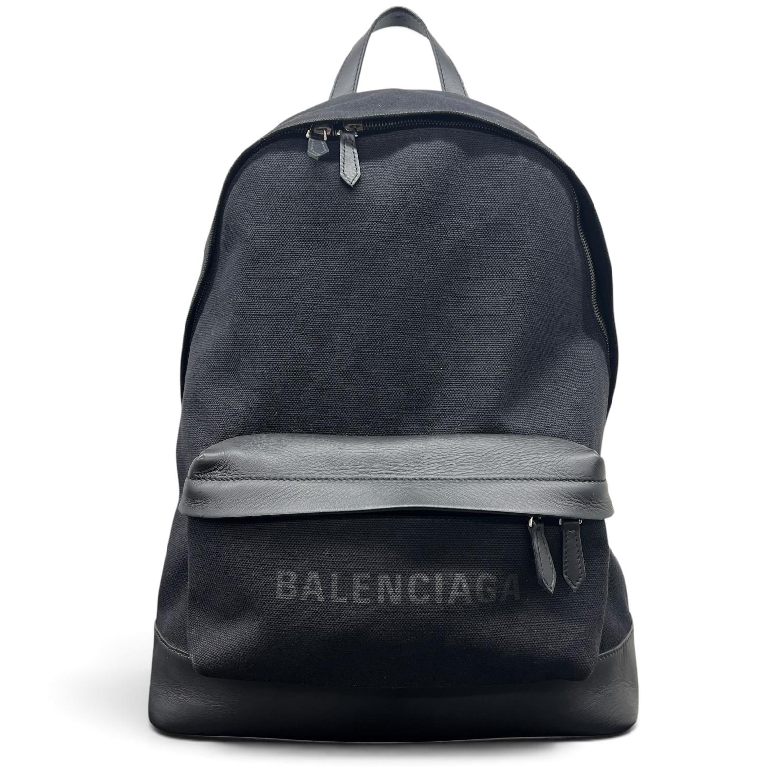 BALENCIAGA 美品 バレンシアガ EXPLORER エクスプローラー ロゴ バックパック リュック 392007 キャンバス レザー ブラック ハンドバッグ ABランク 中古 鑑定済 バレンシアガバッグ