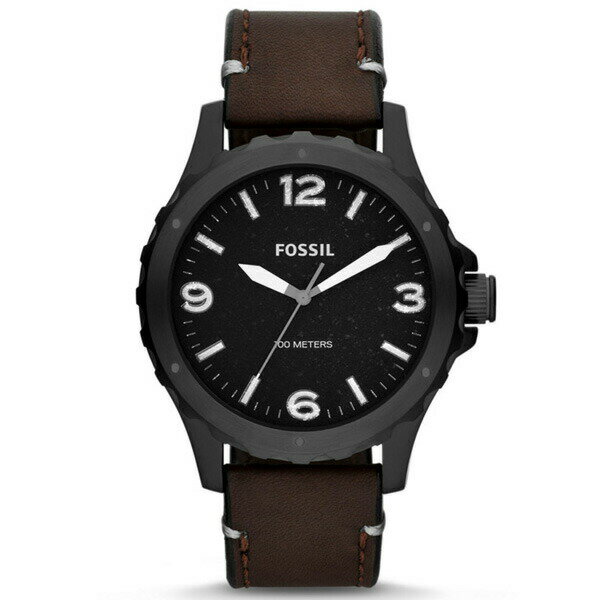 フォッシル 腕時計（メンズ） FOSSIL フォッシル Nate ネイト JR1450 黒文字盤 10気圧防水 ブラウンレザーバンド メンズ腕時計