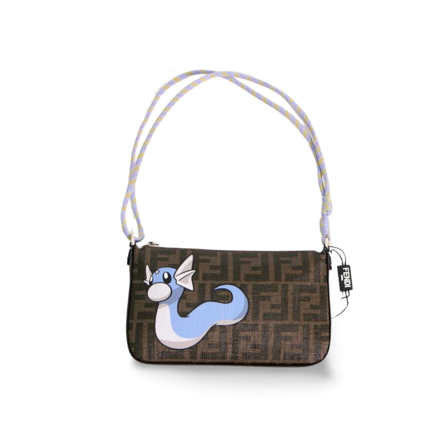 【中古】 Fendi フェンディ ショルダーバッグ・メッセンジャーバッグ 989【未使用品】FENDI　フェンディ　バゲット　スリム　クラッチ　ミニリュウ　ショルダー　フェンディ　フラグメント　ポケモン　ブラウンFF　ファブリックバッグ 989