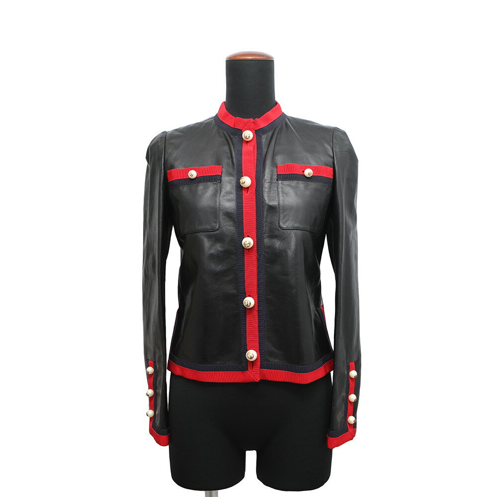 グッチ ジャケット レザー フェイクパール レディースサイズ36 GUCCI アウター 黒 【安心保証】 【中古..