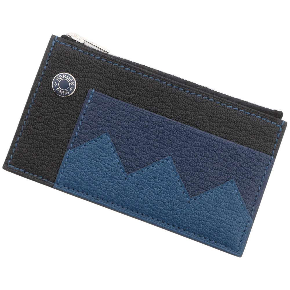 エルメス カードケース クロコダイル コンパクト ブラック/ネイビー/ディープブルー/シルバー金具 シェブルミゾル B刻印 エルメス 名刺入れ エルメス カードケース HERMES CARDのサムネイル