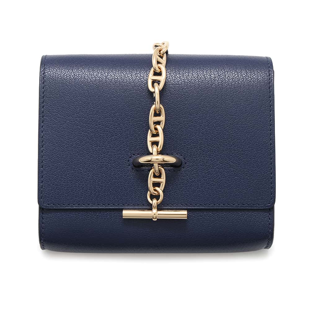 【決算セール開催中】エルメス ショルダーウォレット シェーヌダンクル コンパクト ブルーサフィール/ゴールド金具 シェーブルシャムキラ B刻印 【中古】 エルメス 財布 エルメス レディース HERMES WALLETのサムネイル