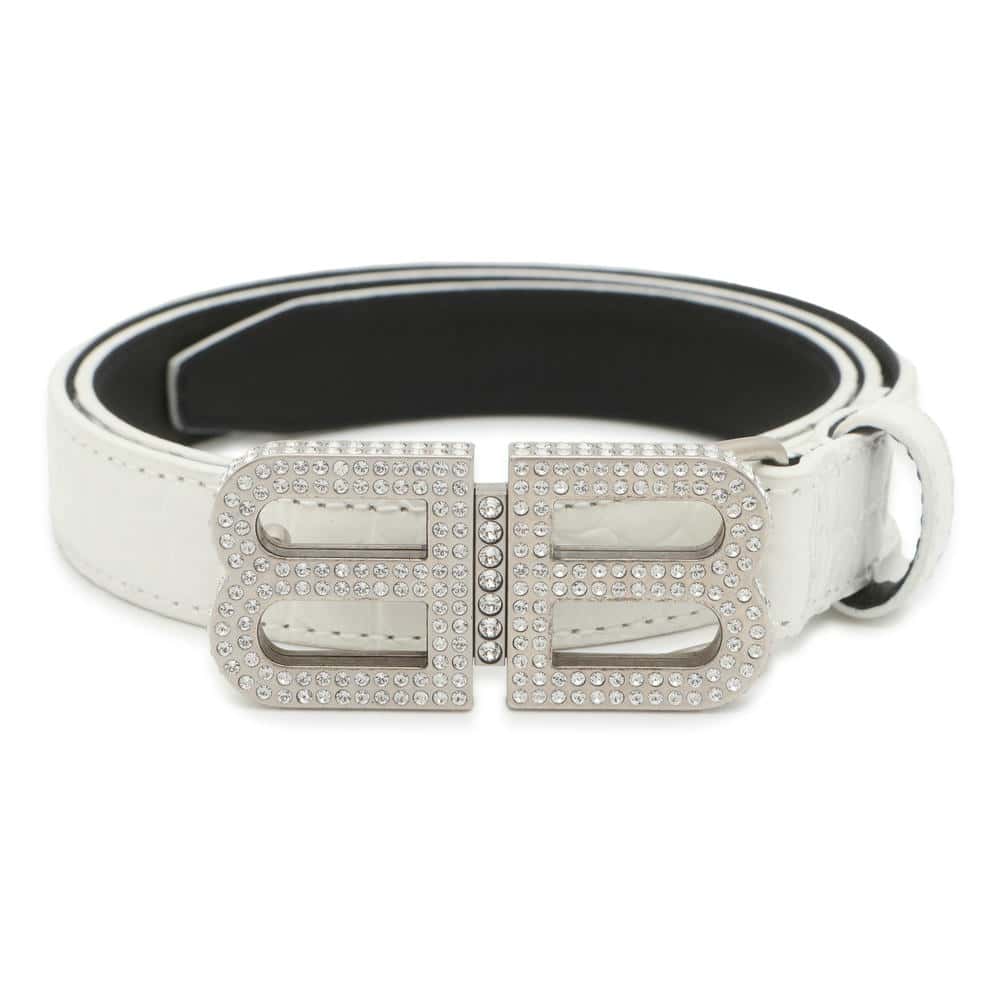 バレンシアガ ベルト BBロゴバックル クロコ型押しレザー サイズ70 673518 BALENCIAGA 白 ラインストーン 【安心保証】 【中古】 バレンシアガ ベルト レディース BALENCIAGA 中古