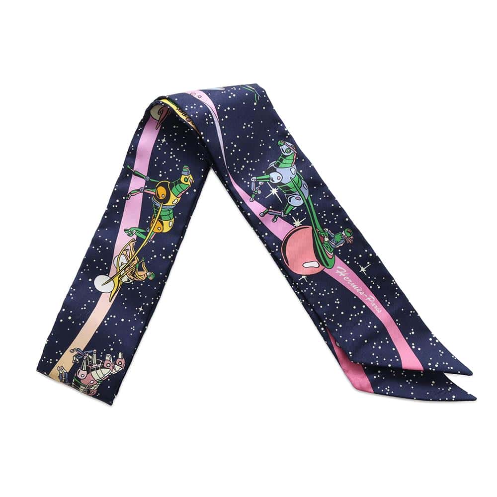 エルメス スカーフ ツイリー スペースダービー Space Derby HERMES シルクツイル 2022秋冬 【中古】 エルメス ツイリー HERMES TWILLY