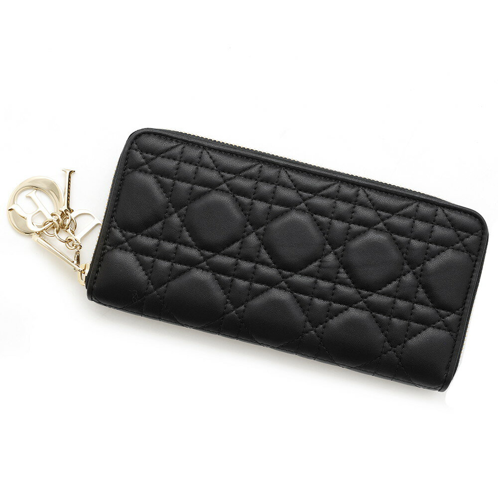 クリスチャン・ディオール 長財布 Lady Dior Voyageur ウォレット カナージュ ラムスキン S0007ONMJ_M900 黒 【中古】 クリスチャン・ディオール 財布 クリスチャン・ディオール レディース Christian Dior WALLET