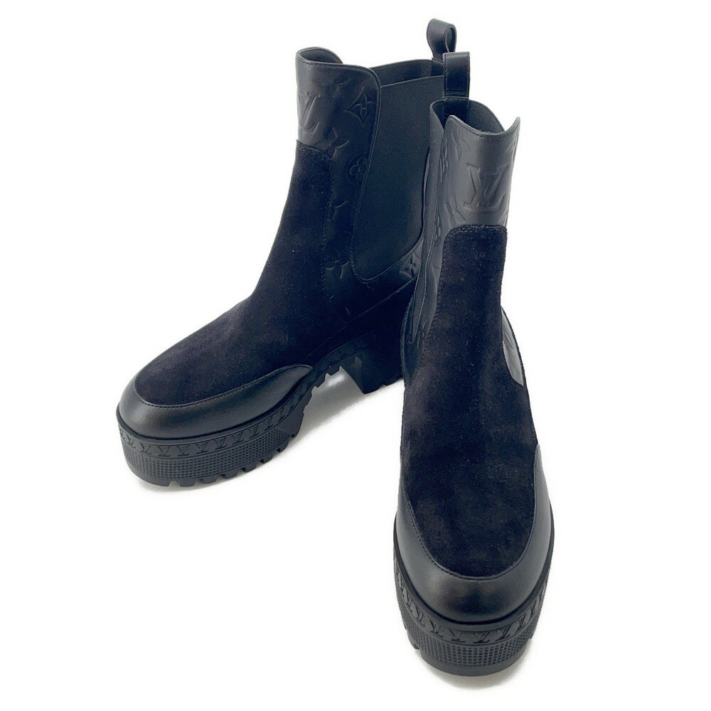 ルイヴィトン ブーツ カーフレザー スエード ローリエート ブーツ レディースサイズ37 ショートブーツ 黒 ブラック 【中古】 ルイ・ヴィトン ブーツ レディース LOUIS VUITTON