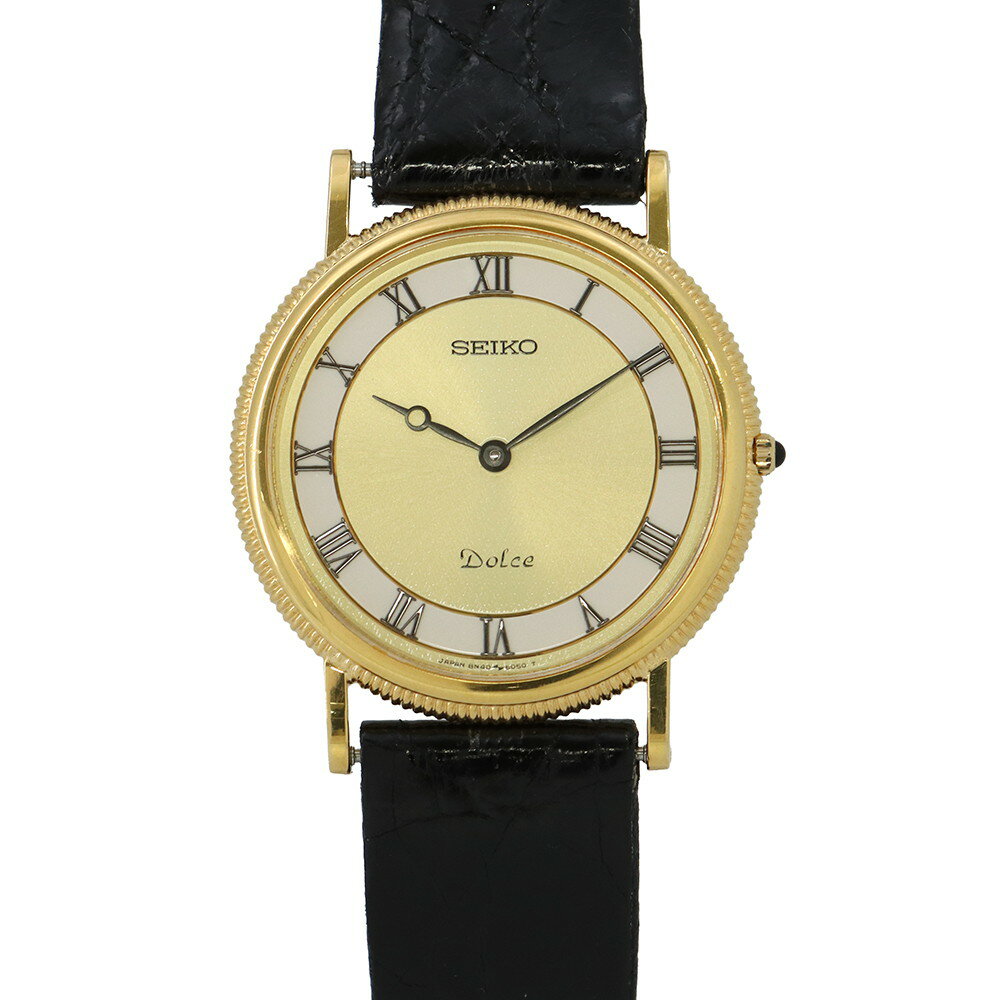 セイコー ドルチェ K18YGイエローゴールド 8N40-6040 SEIKO 腕時計 クォーツ ゴールド文字盤 アンティーク 【安心保証】 【中古】 セイコー ドルチェ SEIKO 中古